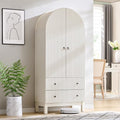 IFGET 71" Tall Arched Pantry Cabinet, Fluted Kitchen Storage Cabinet with Adjustable Shelves and 2 Large Drawers, Freestanding Morden Versatile Cupboard for Living Room, Bathroom, White