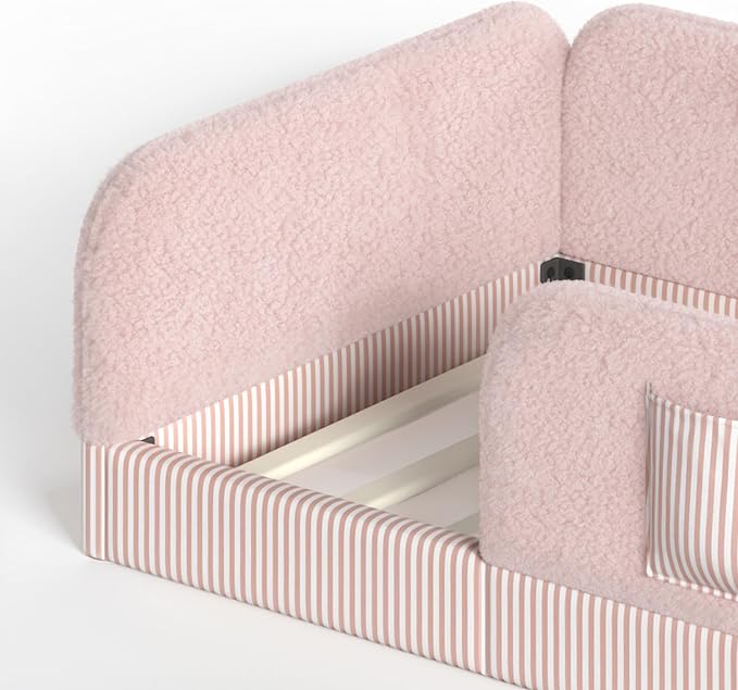 Bellemave Twin Upholstered Montessori Floor Bed with Storage Pocket,Pink