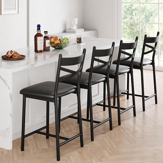 Garvee 26'' Bar Stools Set of 2, Counter Stools with Back & Thick Cushion