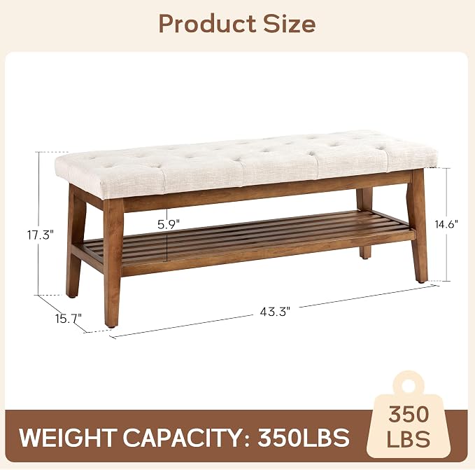 HUIMO Upholstered Entryway Shoe Bench, Button Tufted End of Bed Bench,Beige