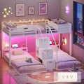 ADORNEVE Triple Bunk Bed Twin Over Twin with Storage Staircase, White