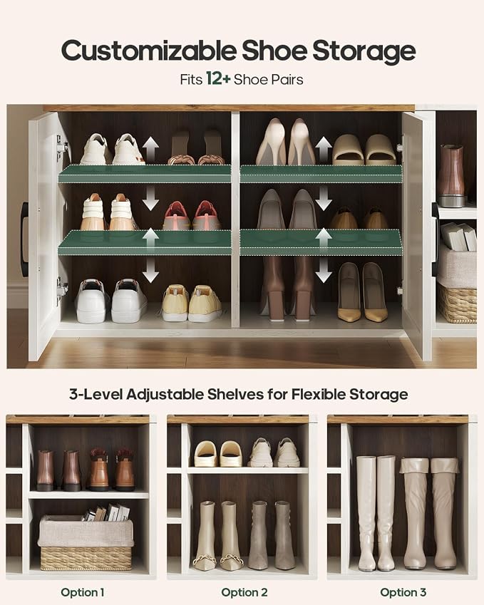 HAUOMS Hall Tree with Bench and Shoe Storage