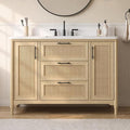 48 Inch Bathroom Vanity with Sink, Quartz Top, Light Oak | Modern Pre Assembled Single Sink Bathroom Vanity, Freestanding Bathroom Storage Cabinet, Soft Close Doors, Dovetail Drawers