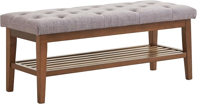 HUIMO Upholstered Entryway Shoe Bench, Button Tufted End of Bed Bench, Grey