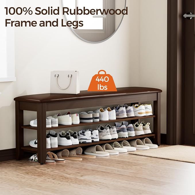 Homleke 47.2" Wide Solid Wood Shoe Rack Bench with Flip-Top Storage