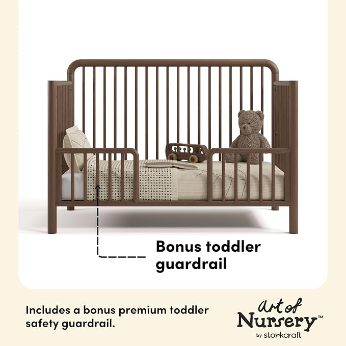 Storkcraft Porto 5-in-1 Convertible Crib with Toddler Guardrail, Hazelnut