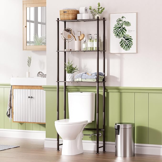 AmazerBath Bamboo Over The Toilet Storage Shelf, 3-Tier Over Toilet Bathroom Organizer Rack, Bathroom Shelves Over Toilet, Space Saver, Espresso
