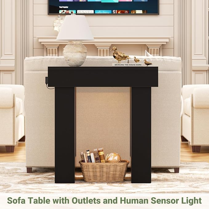 Unikito 32" Entry Table with Sensor Light and Power Outlets, Black