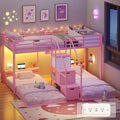 ADORNEVE Triple Bunk Bed Twin Over Twin with Storage Staircase, Pink