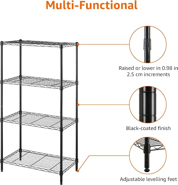 Amazon Basics 4-Shelf Steel Wire Storage Shelves for Garage, Adjustable Metal Shelving Unit, 200 lbs Per Shelf, 23.2" W x 48" H x 13.4" D, Black