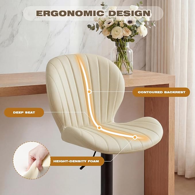 GRUSIGN Bar Stools Set of 4, Modern Swivel Adjustable Bar Chairs, Faux Leather Upholstered Counter Height Bar Stools with Backrest, Comfort Barstools for Kitchen Island, Home Bar, Beige