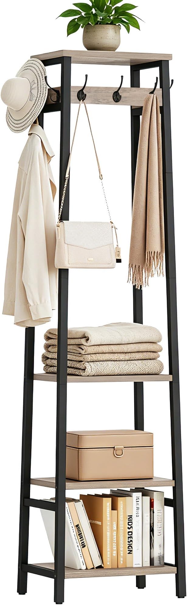Coat Rack Freestanding with 3 Shelves and 7 Hooks