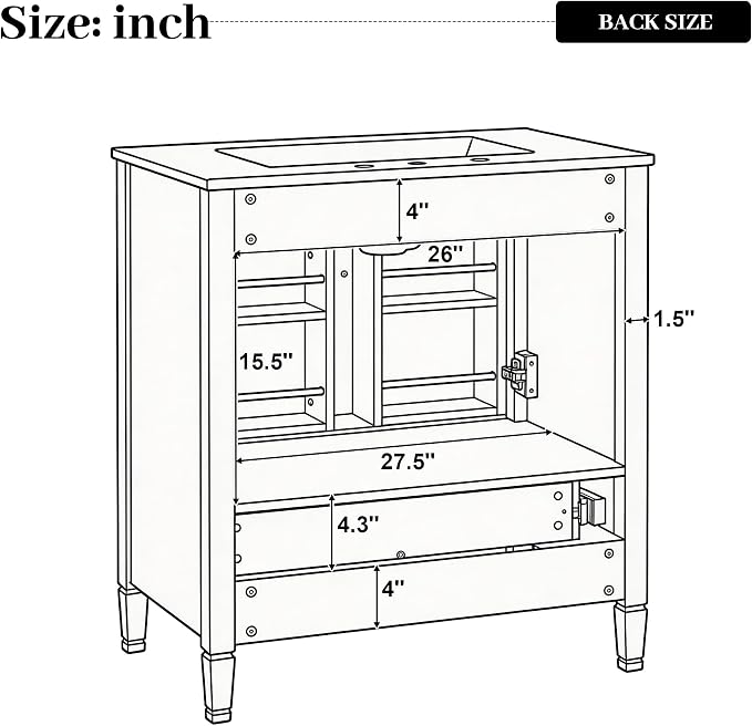 Merax 30" Bathroom Vanity with Undermount Ceramic Sink, Cabinet with Two Door Rack Shelves and One Drawer, Soft Closing Doors, Black
