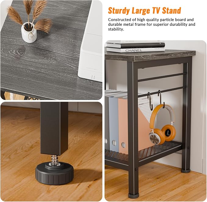Furologee 55 Inch TV Stand, Entertainment Center with Shelves, Black Oak