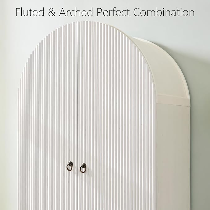 IFGET 71" Tall Arched Pantry Cabinet, Fluted Kitchen Storage Cabinet with Adjustable Shelves and 2 Large Drawers, Freestanding Morden Versatile Cupboard for Living Room, Bathroom, White