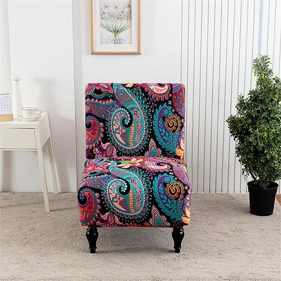 Eco-Ancheng Armless Chair Slipcover Removable Armless Accent Chairs Covers Washable Armless Slipper Chair Slipcover Printed Armless Chair Furniture Protector Covers for Living Dining Room Hotel