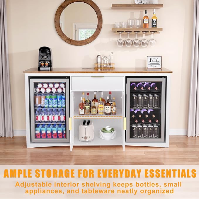 GDLF 70.1" Coffee Bar Cabinet with Fridge Space, Fluted Sideboard,White