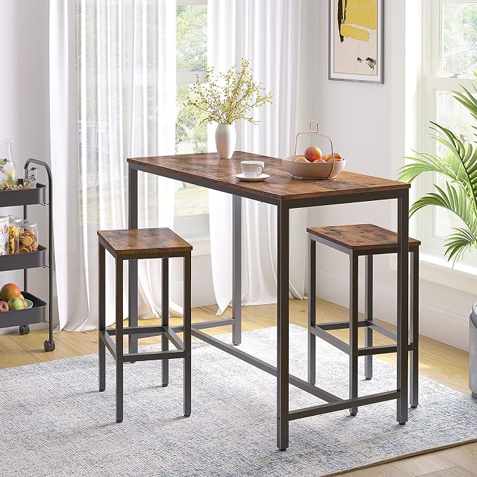 HOOBRO Bar Table, Rectangular Pub Table, 47.2" Counter Height Bar Table, Industrial Bar Height Table, Dining Table for Kitchen, Living Room, Easy to Assemble, Rustic Brown BF50BT01