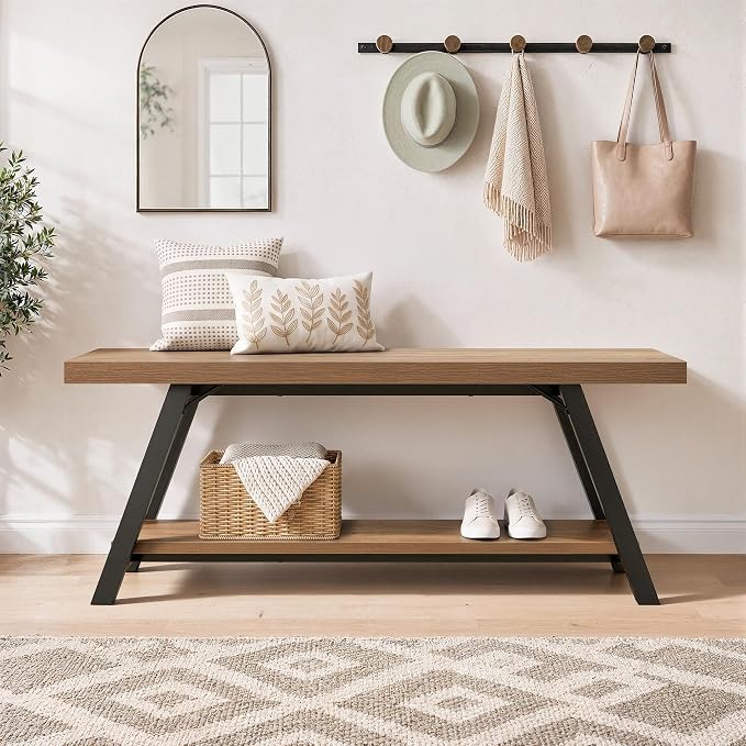 LVB Entryway Bench with Storage, Wood Bench for Entryway, 47 in