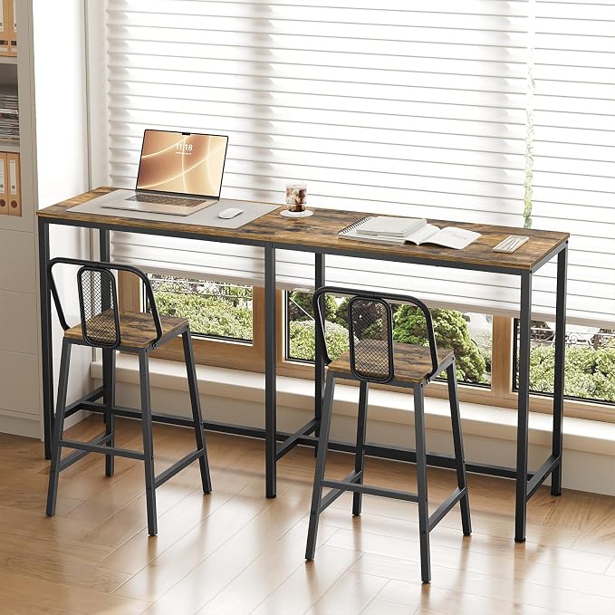 YATINEY 63" Long Bar Table, Counter Bar Height Table, High Top Table, Rectangular Bar Pub, for Kitchen, Living Room, Dining Room, Entryway, Rustic Brown and Black BT06BR