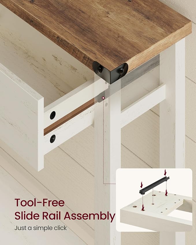 VASAGLE 63 Inche Narrow Console Table with 3 Drawers and Open Storage Shelf