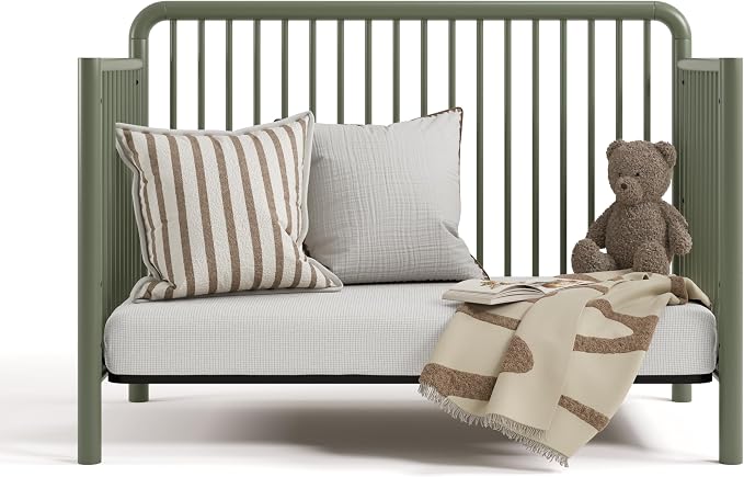 Storkcraft Porto 5-in-1 Convertible Crib with Toddler Guardrail, Olive