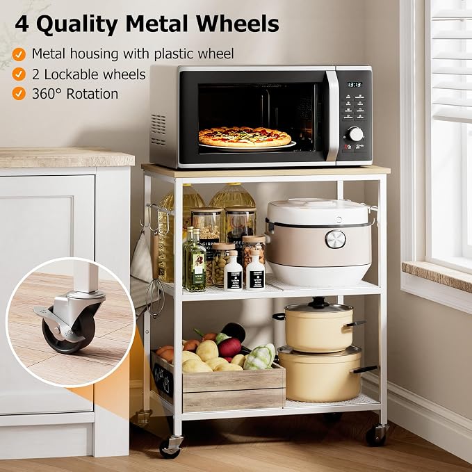 Homleke 3-Tier Rolling Kitchen Microwave Cart, Utility Cart