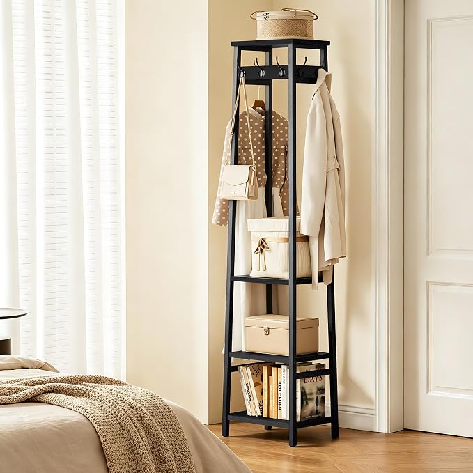 Coat Rack Freestanding with 3 Shelves and 7 Hooks