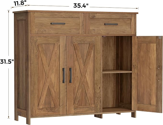 Homhedy Coffee Bar Storage Cabinet with Drawers, Kitchen Buffet Cabinet