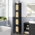 Hzuaneri 4-Tier Narrow Tall Storage Cabinet | Slim Bathroom Storage Cabinet with 4 Adjustable Feet and Shelves,for Living Room,Laundry Room,Rattan Black,11"Dx11"Wx70.9"H