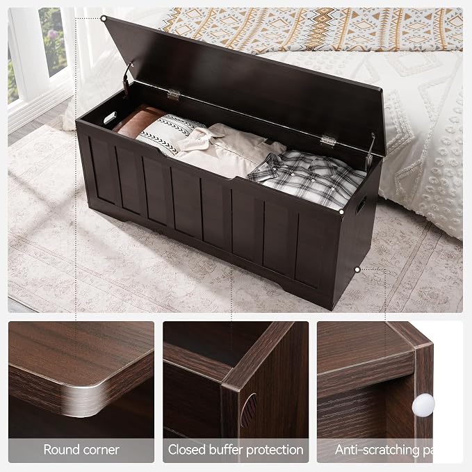 VANKILEY 47.2" Storage Chest Large,Trunk with 2 Safety Hinges(Espresso)
