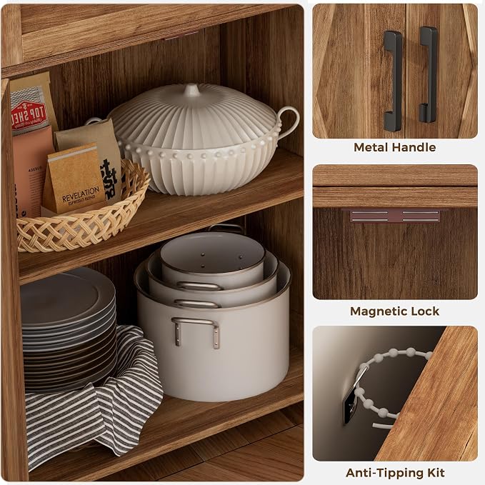 Homhedy Coffee Bar Storage Cabinet with Drawers, Kitchen Buffet Cabinet