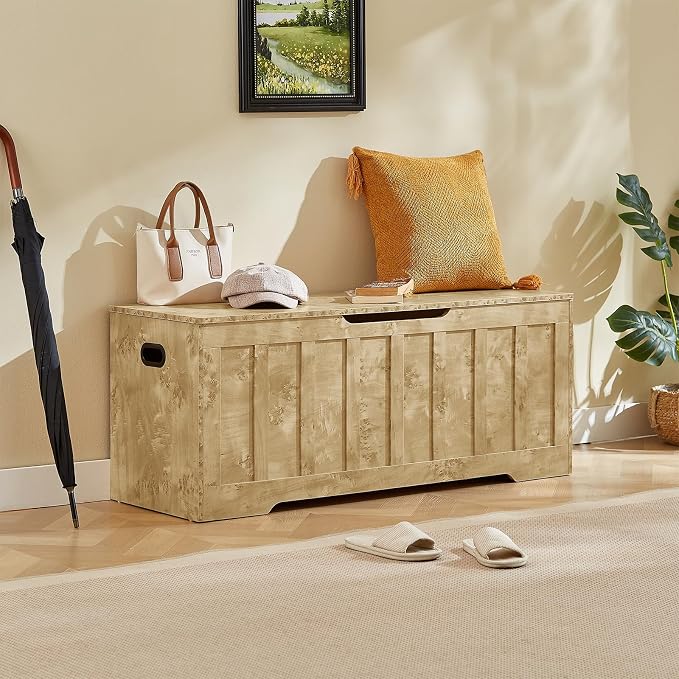 VANKILEY 47.2" Storage Chest Extra Large, Wooden Storage Bench(Rustic Glod)