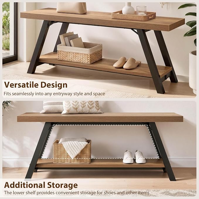 LVB Entryway Bench with Storage, Wood Bench for Entryway, 47 in