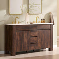 T4TREAM 60 Inch Modern Bathroom Vanity with Double Sink, Dark Walnut | Integrated Resin Sink, 4 Soft-Close Doors & 3 Drawers, Handle-Free Design, Thick Heavy-Duty Legs, Walnut Grain Finish