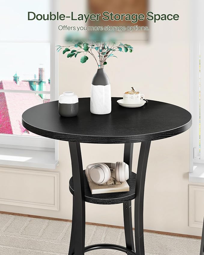 CHOEZON Round Bar Table, 2-Tier High Top & Counter Height Dining Table, Small Kitchen Dining Tables, for Bistro, Pub, Kitchen, Living Room, Black TBT03BB