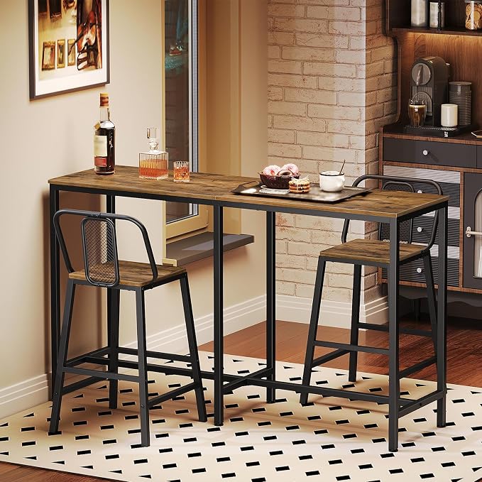 YATINEY 55" Long Bar Table, Counter Bar Height Table, High Top Table, Rectangular Hightop Bar Pub, for Kitchen, Living Room, Dining Room, Entryway, Rustic Brown and Black BT04BR