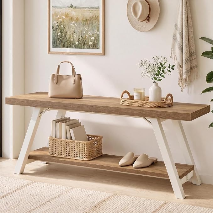 LVB Entryway Bench with Storage, Wood Bench for Entryway, 47 in