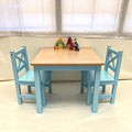 PETIT BATEAU Solid Wood Kids Table & 2 Chairs Set,Ages 2-8,Bluecolor