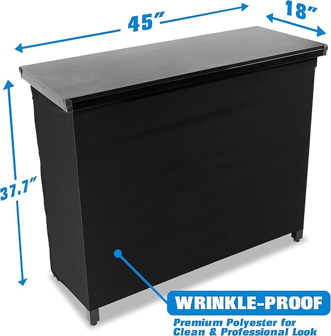 GoBar PRO Commercial Grade Portable Bar Table - Mobile Bartender Station for Events - Includes Black Skirt and Carry Case - Standard or LED