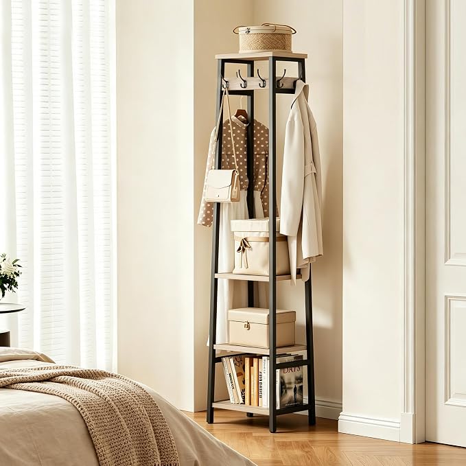 Coat Rack Freestanding with 3 Shelves and 7 Hooks