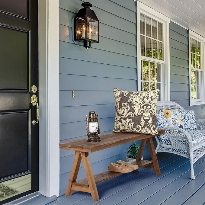 Wnutrees 43" Farmhouse Solid Wood Bench, Rustic Indoor Storage Bench