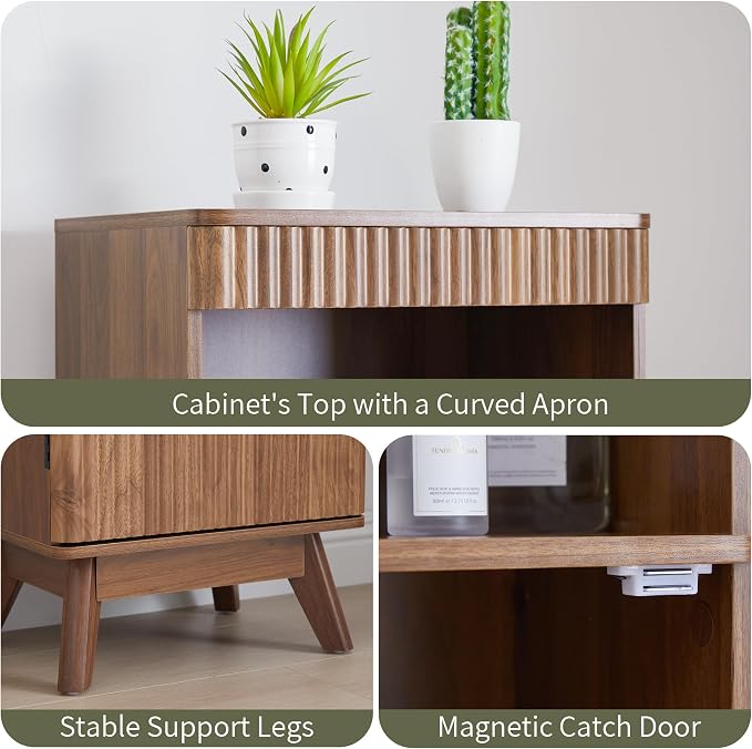 Bifins 68" Tall Walnut Bathroom Storage Cabinet,15.7" Width | Narrow,Fluted Door,Adjustable Shelf,5 Tier,Next to Toilet,Next to TV Stand,Laundry Storage,Space Saving,Tower Storage