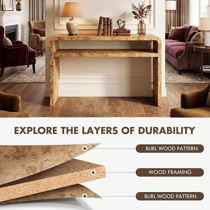 Hyfirm Burl Wood Style Console Table for Entryway, Sofa Table Behind Couch