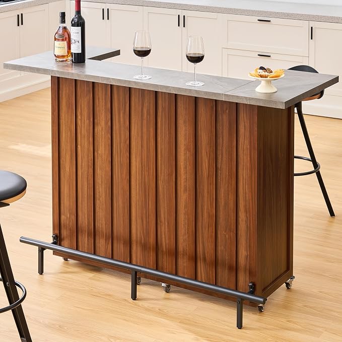 ONBRILL 61" Foldable Bar Table, Mobile Party Bar Station on Lockable Wheel