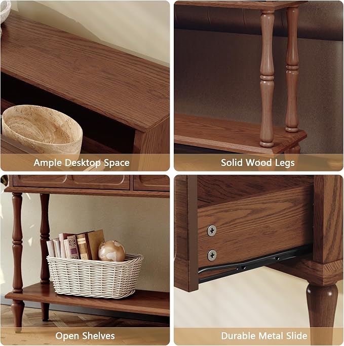 ARTPOWER 47" Mid-Century Console Table, 2 Drawers and Open Shelf, Brown