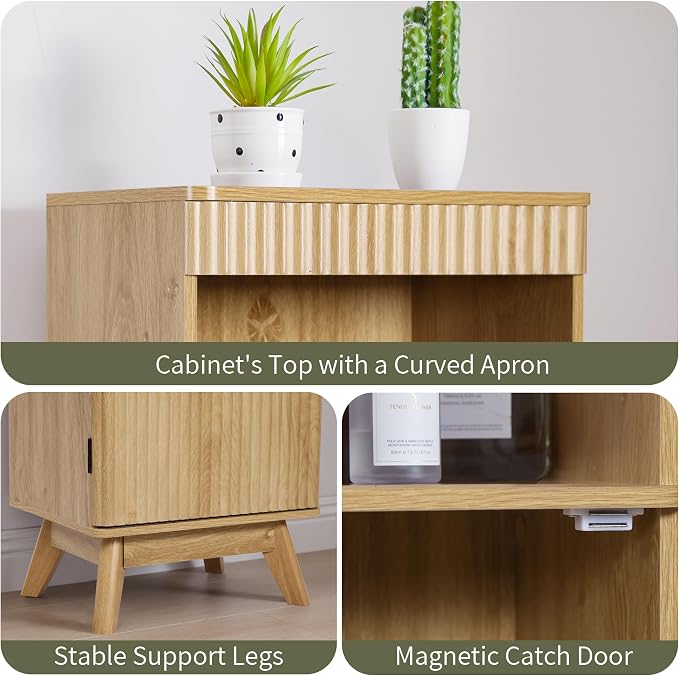 Bifins Natural 68" Tall Bathroom Storage Cabinet,15.7" Width | Narrow,Fluted Door,Adjustable Shelf,5 Tier,Next to Toilet,Next to TV Stand,Laundry Storage,Space Saving,Tower Storage