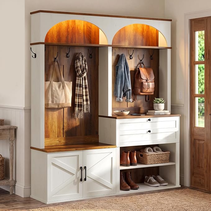 HAUOMS Hall Tree with Bench and Shoe Storage (59.1")