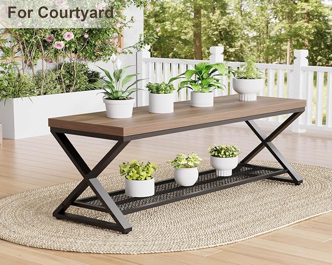LVB Entryway Bench, Indoor Shoe Bench with Storage & Seating Rustic Oak 47"
