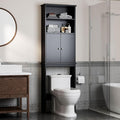 Shintenchi Over the Toilet Storage Cabinet, Bathroom Above the Toilet Rack, Bathroom Adjustable Shelf Organizer with Open Bottom Bar and Anti-Tip Device, Black